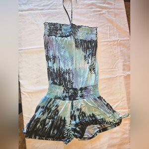 Live a Little Blue Tropical Strapless Romper Size Large